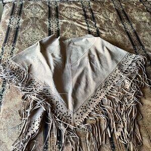 Suede vintage shawl wrap grommets fringe S M Santa Fe Custom